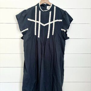 Bohme 100% cotton dark navy blue dress with lace trim details size medium